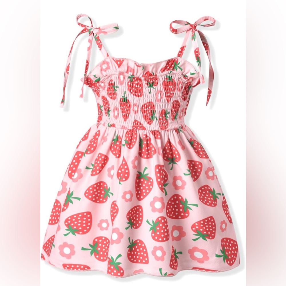Strawberry Shortcake Berry Birthday Baby Infant Girls Strap Smocking Dress 6-12m